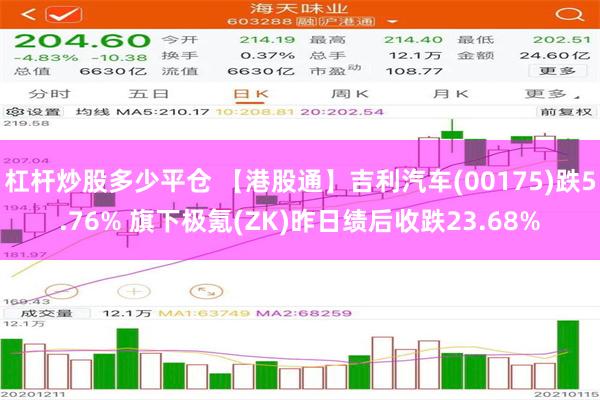 杠杆炒股多少平仓 【港股通】吉利汽车(00175)跌5.76% 旗下极氪(ZK)昨日绩后收跌23.68%